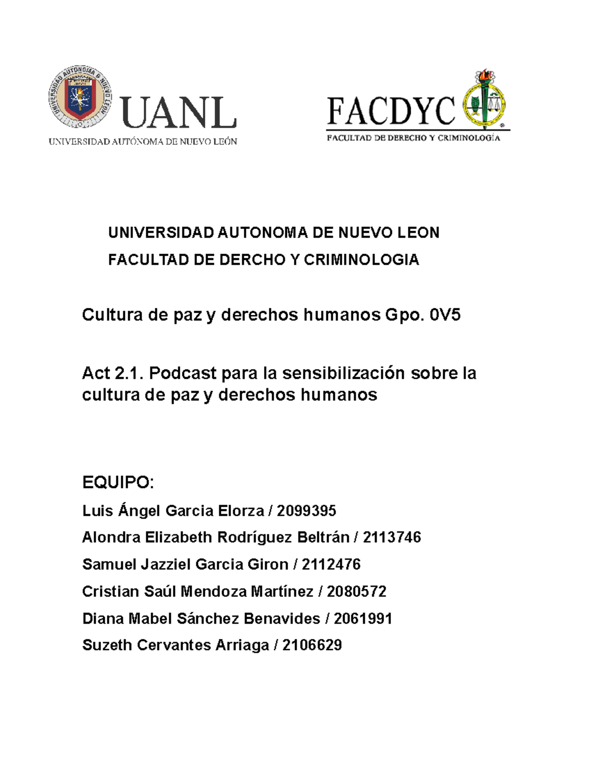 Cultura de paz y derechos humanos: Podcast de sensibilización Gpo. 0V5 ...