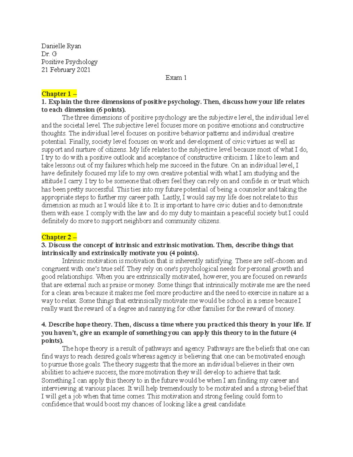 Positive Psychology Exam 1 Sample Answers (PSY 101) - Studocu