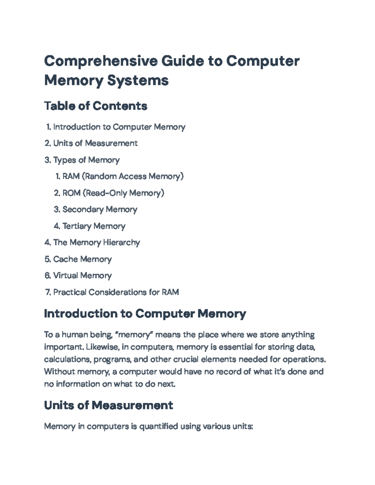 Comprehensive Guide to Computer Memory Systems (CIS101 Lecture Notes ...