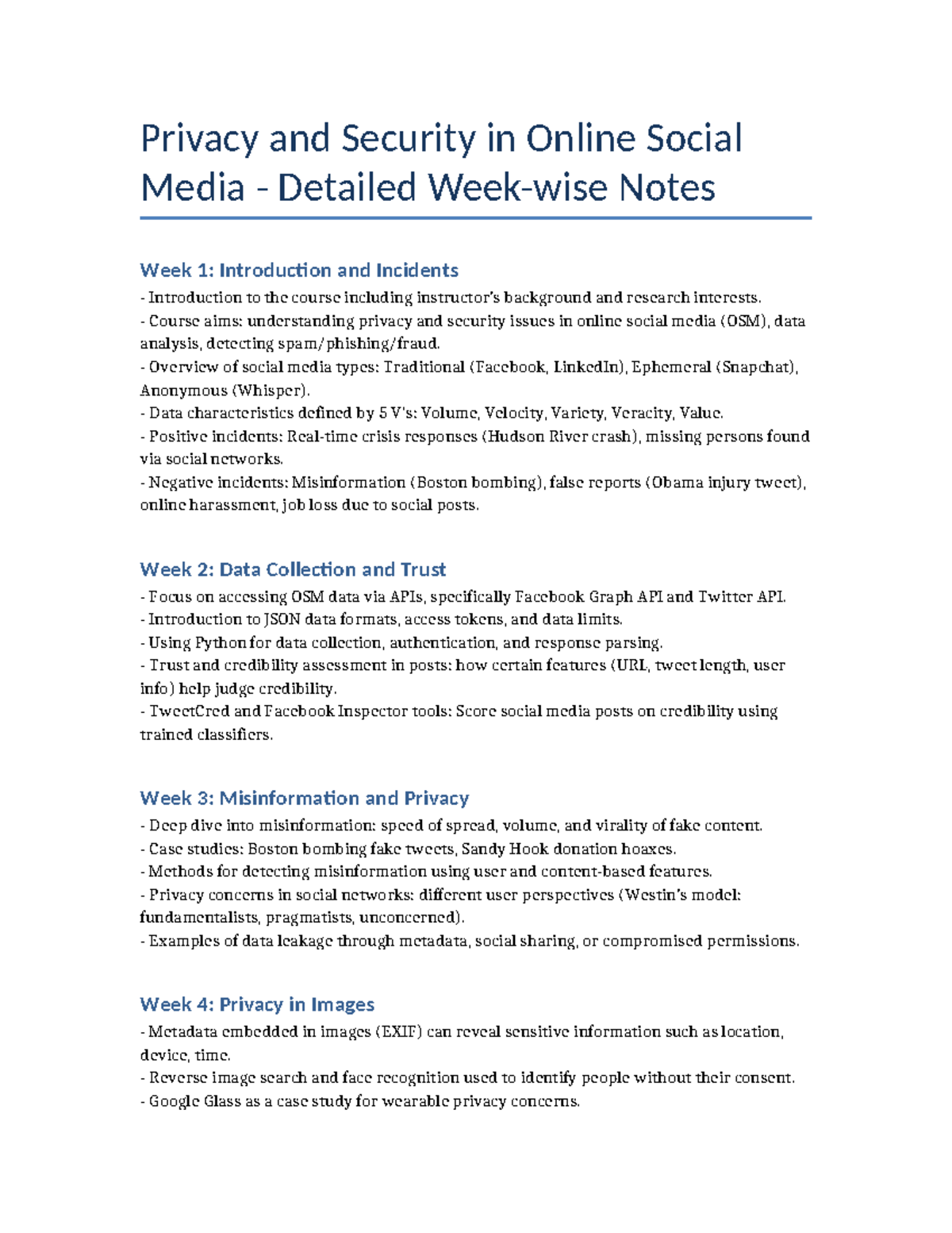 Privacy and Security in Online Social Media: Detailed Study Notes - Studocu