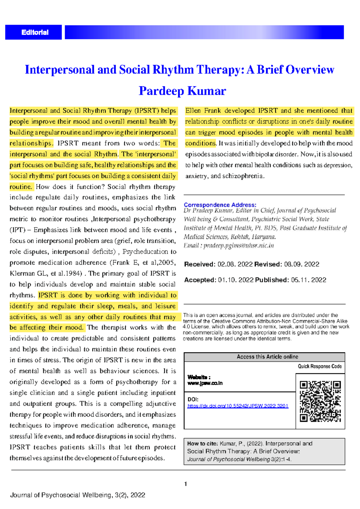 IPSRT: An Overview of Interpersonal and Social Rhythm Therapy - Studocu