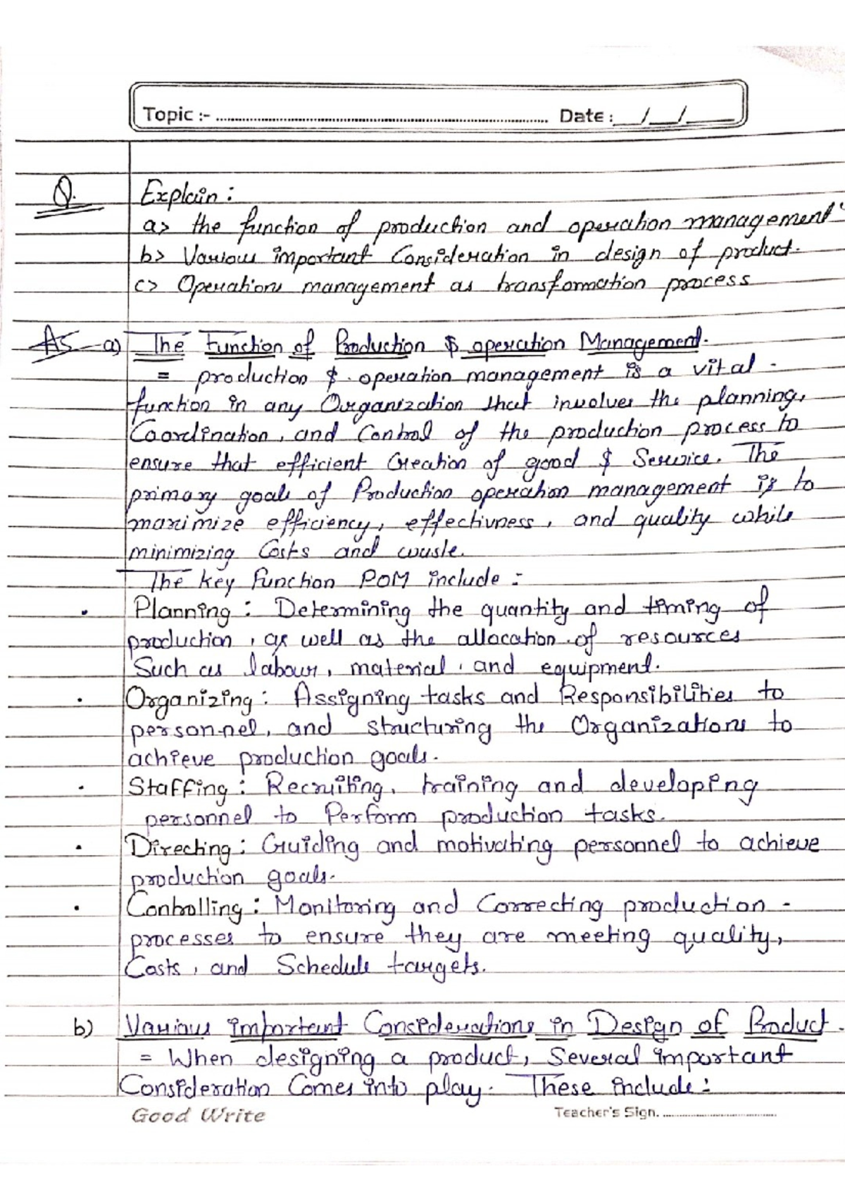 assignment one - Date: Q. Explain: the function of production and ...
