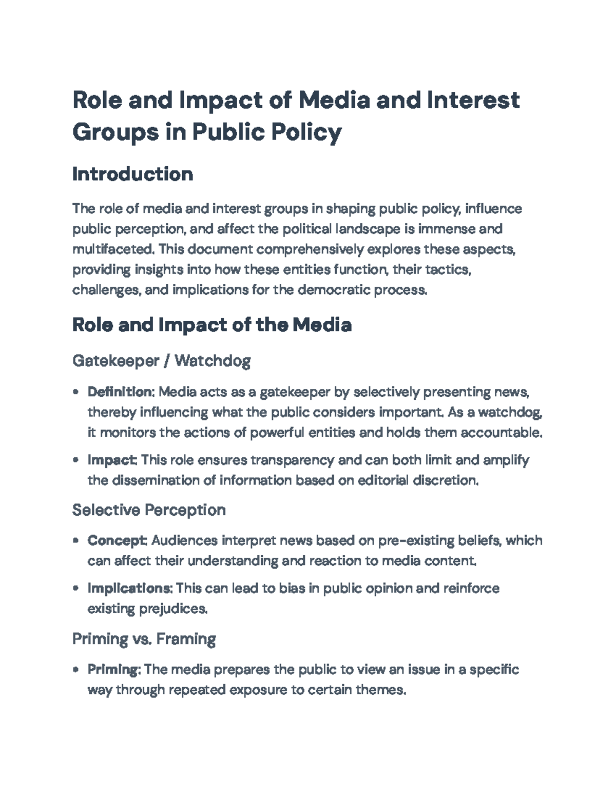 Role and Impact of Media and Interest Groups in Public Policy Analysis ...