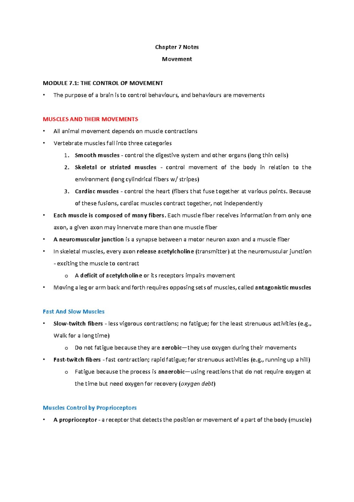 PYC4813 Chapter 7 notes - Chapter 7 Notes Movement MODULE 7: THE ...