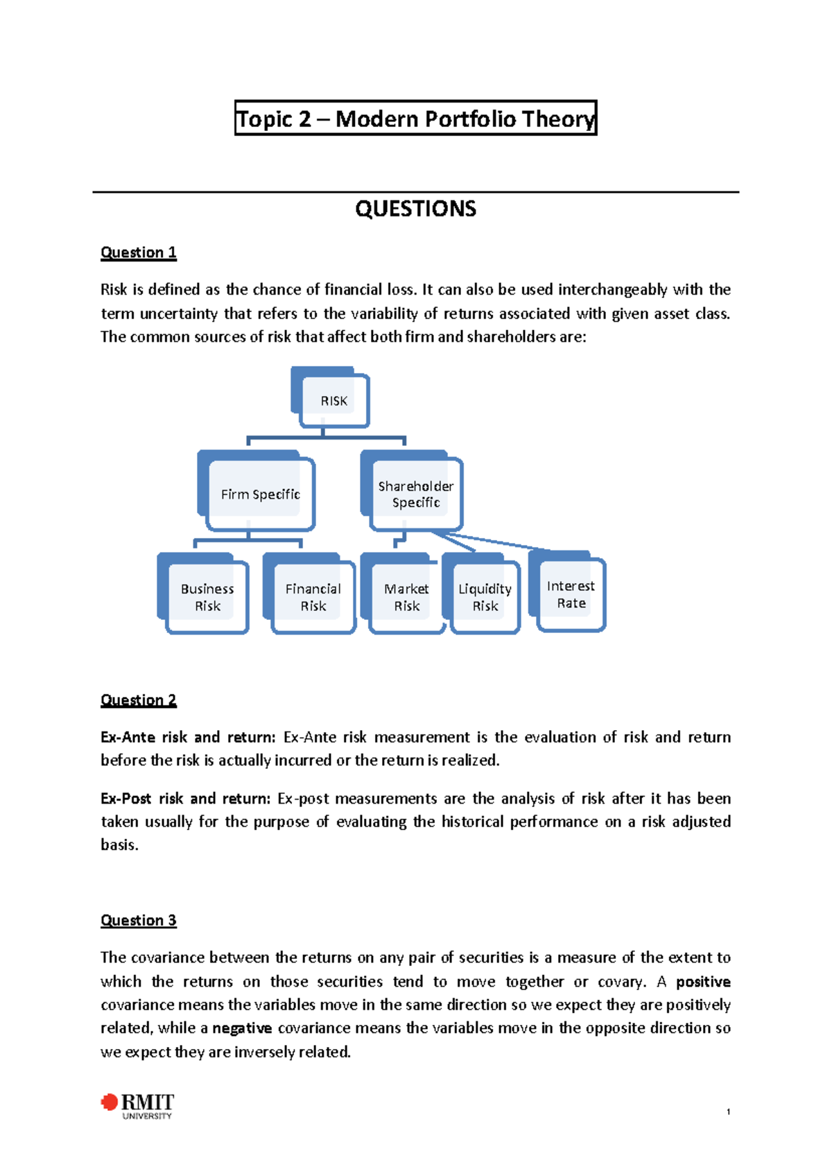Topic 2 - Tutorial Solutions - Topic 2 – Modern Portfolio Theory ...