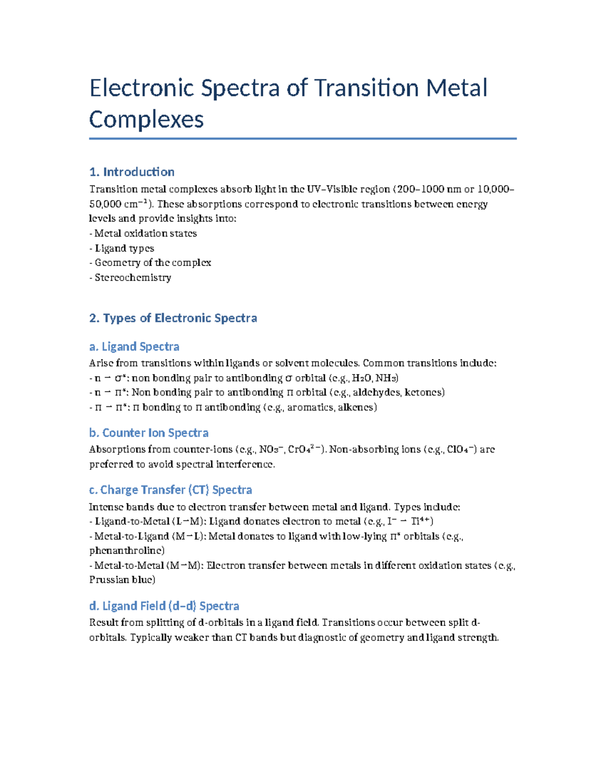 Electronic Spectra of Transition Metal Complexes - Study Guide - Studocu
