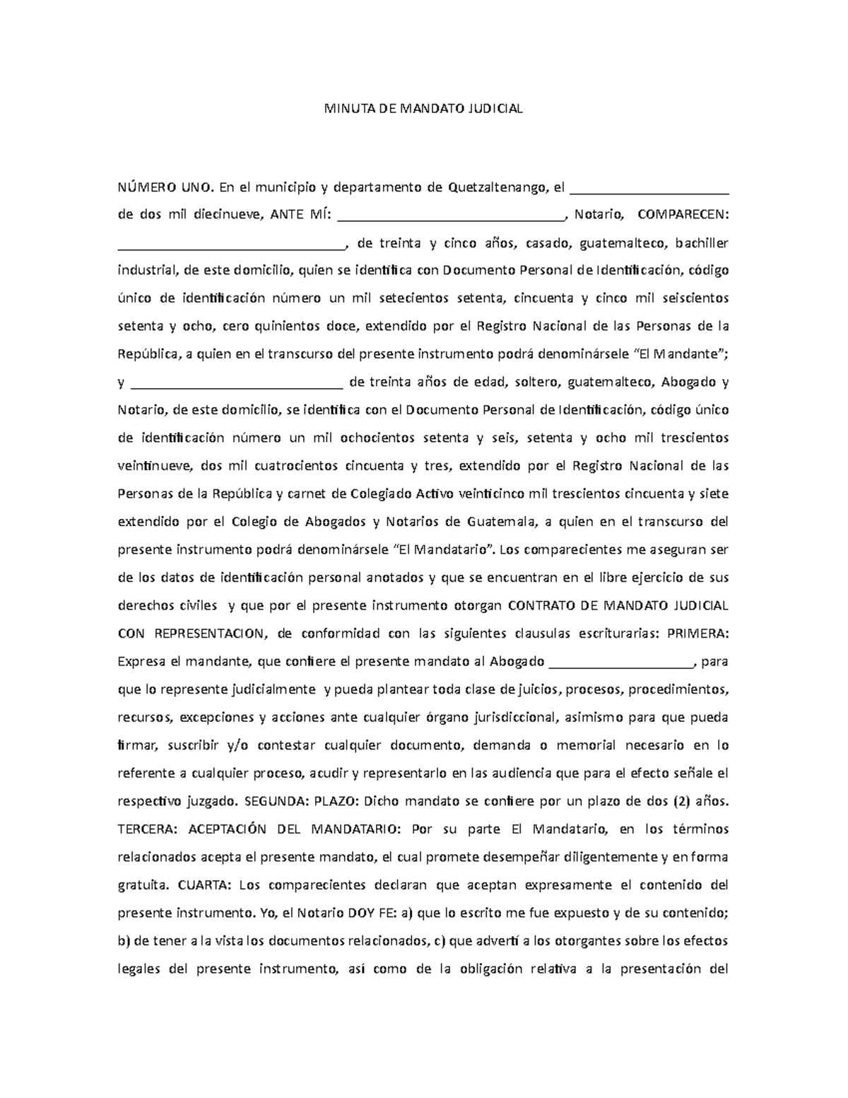 Minuta de Mandato Judicial 2: Contrato y Cláusulas Esenciales - Document Preview