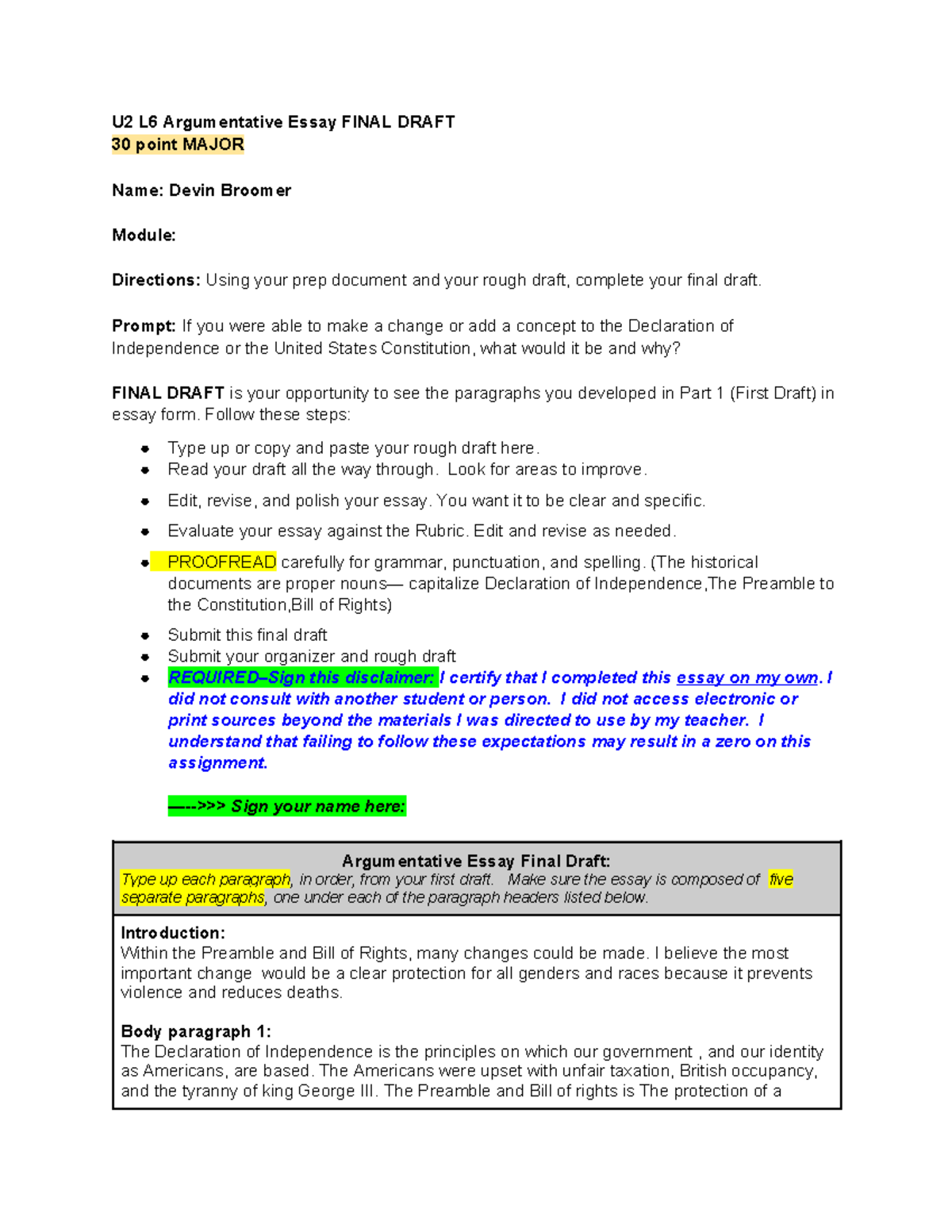 Devin Broomer - U2 L 6 Essay Final Draft (Due and locks 126) - 18629604 ...