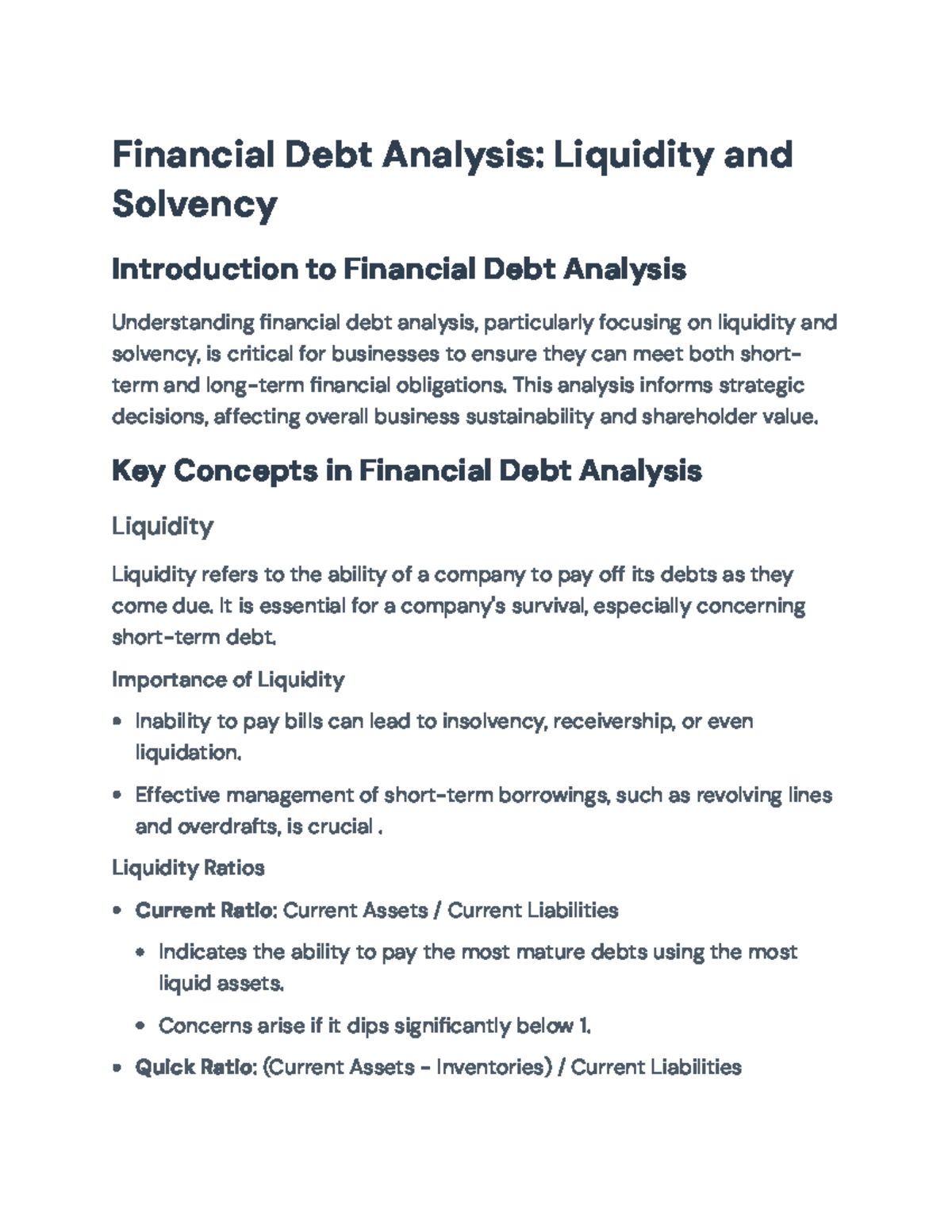 Financial Debt Analysis: Liquidity, Solvency, and Strategic Insights ...