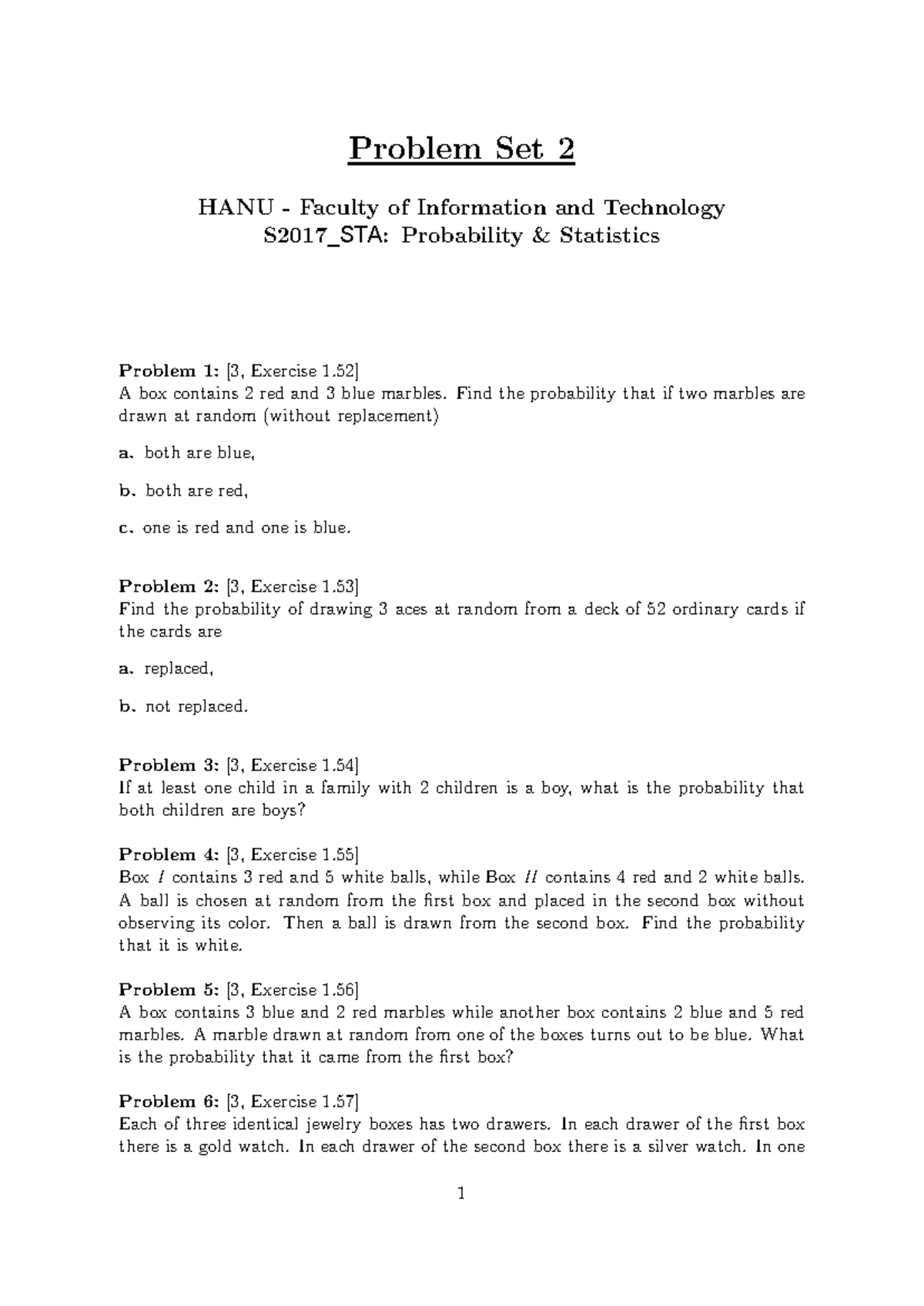 Homework 2 - S2017_STA: Probability & Statistics Exercises - Studocu