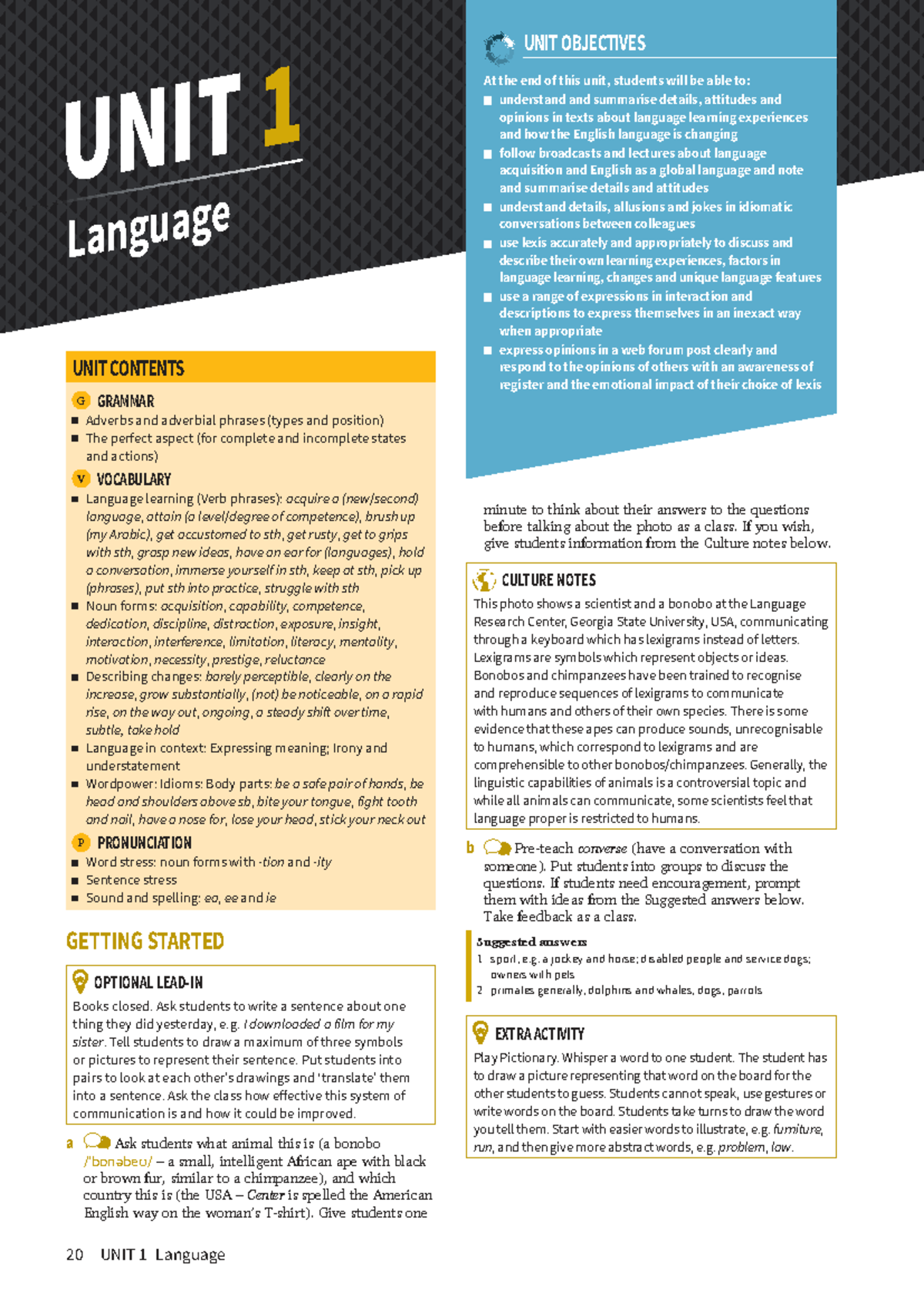 CEE C1 RB TB R3 - Unit Objectives and Language Learning Insights - Studocu