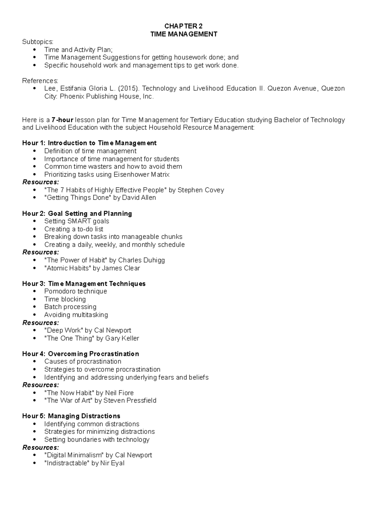Chapter 2: Time Management Strategies for Effective Planning - Studocu