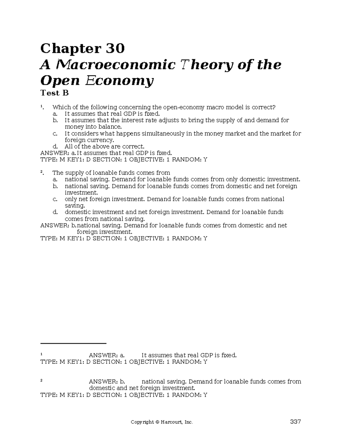 Chapter 30b - Economics Test Bank: Macroeconomic Theory of Open Economy ...