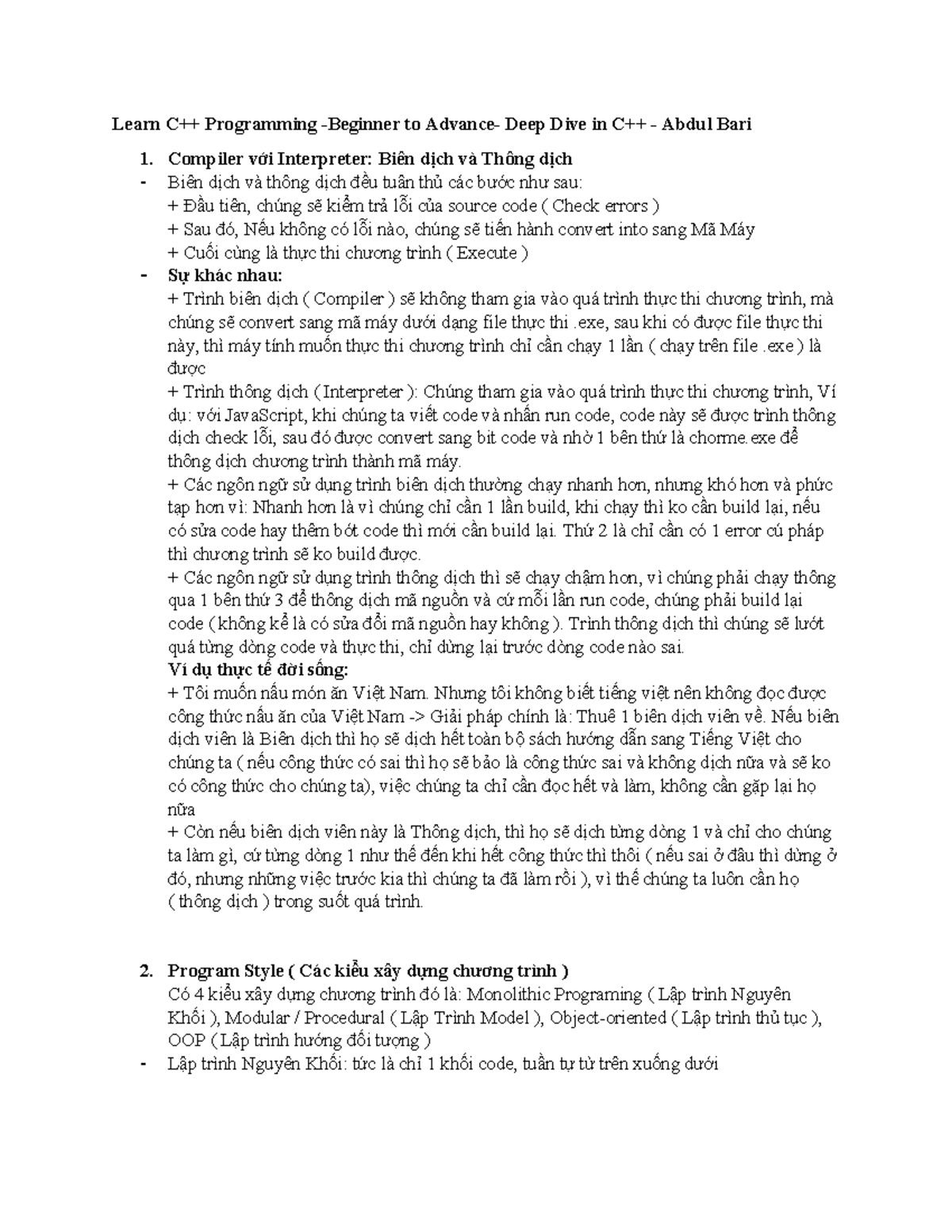 C++ Udemy: Compiler vs Interpreter & Program Styles Overview - Studocu