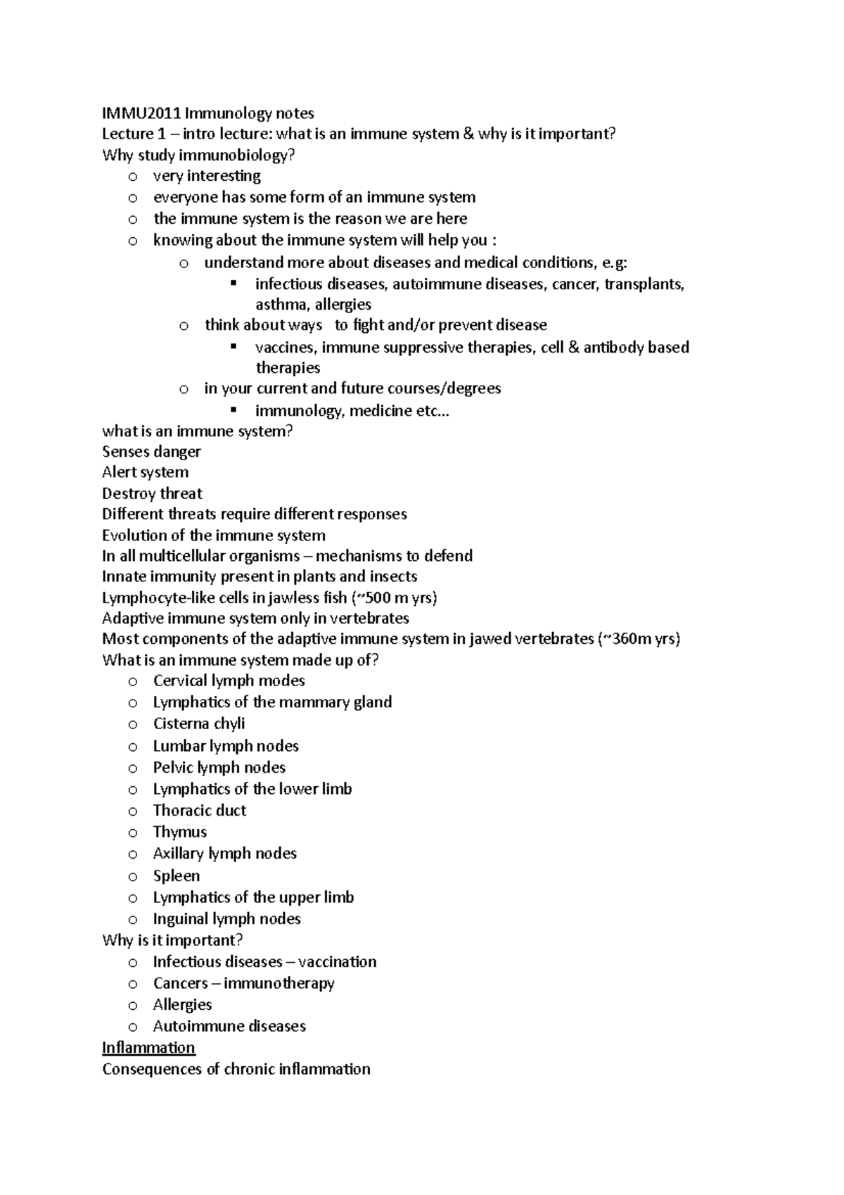 IMMU2011 Immunology notes - IMMU2011 Immunology notes Lecture 1 – intro ...