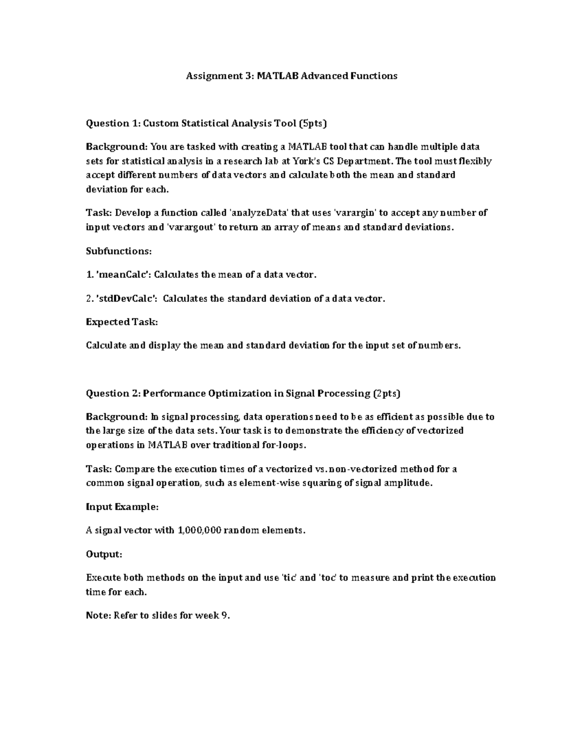 MATLAB Assignment - Assignment 3: MATLAB Advanced Functions Question 1 ...