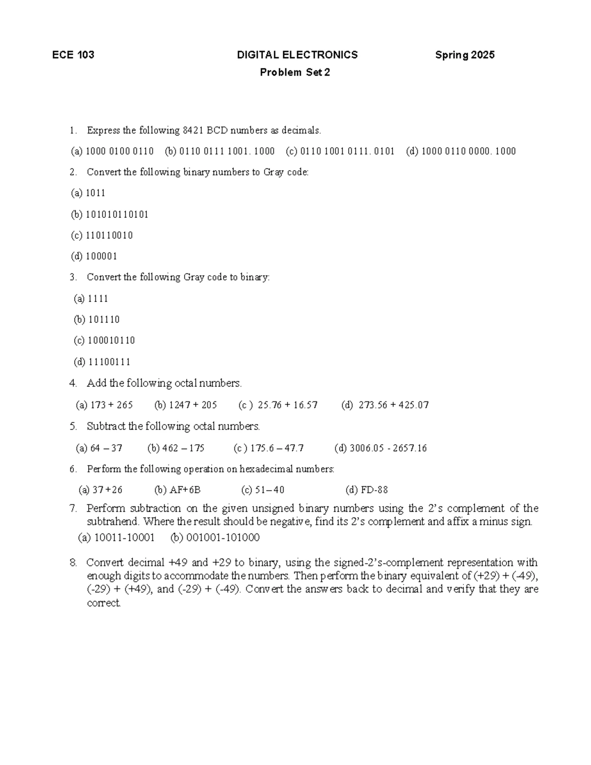 Problem Set 3 - ECE 103 Digital Electronics SP25 Tutorial - Studocu