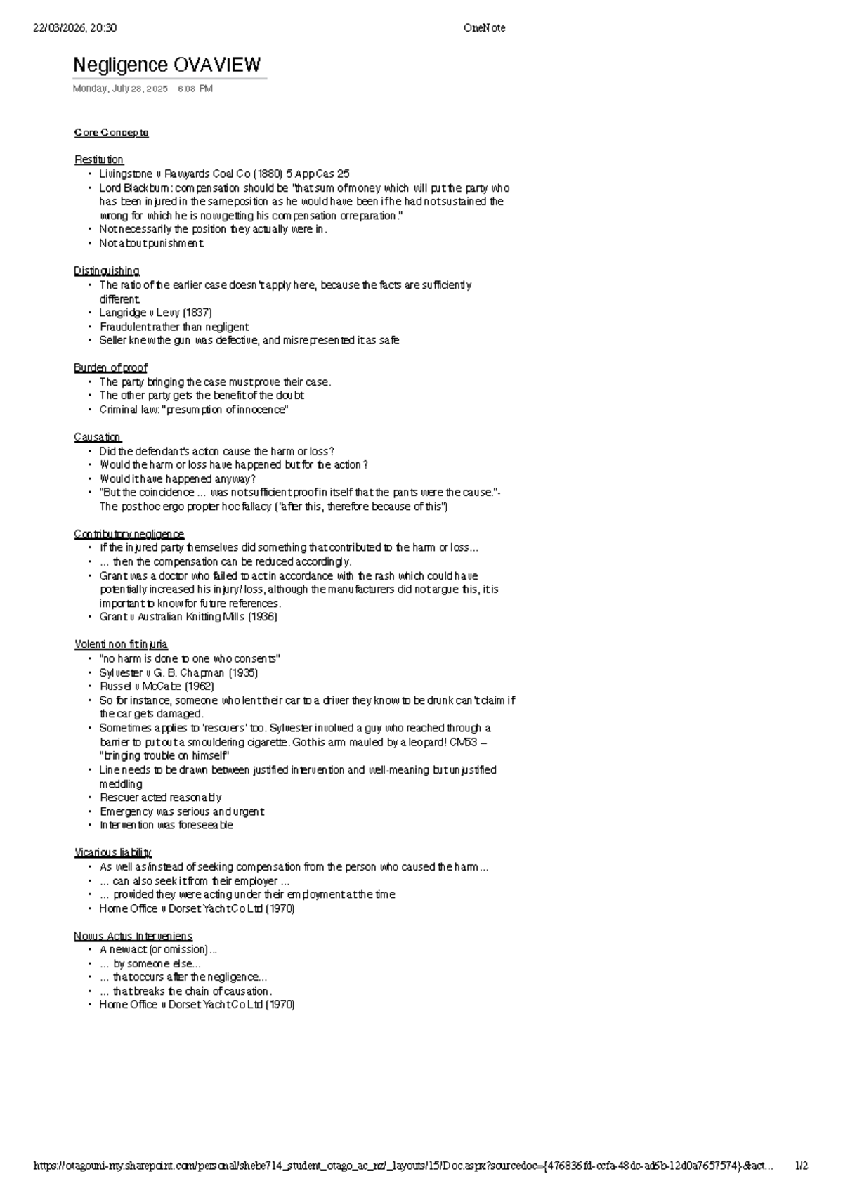 LAWS101 Negligence Overview: Key Concepts and Case Summaries - Studocu