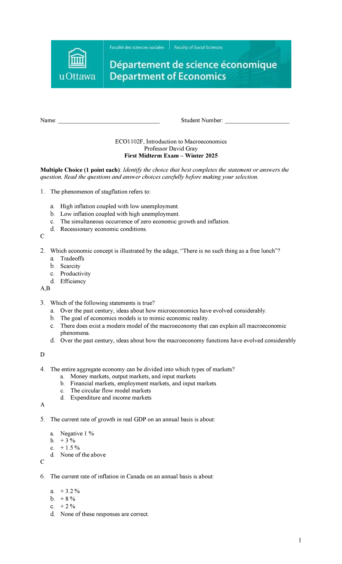 ECO1102F: First Midterm Exam Study Guide for Macroeconomics - Studocu