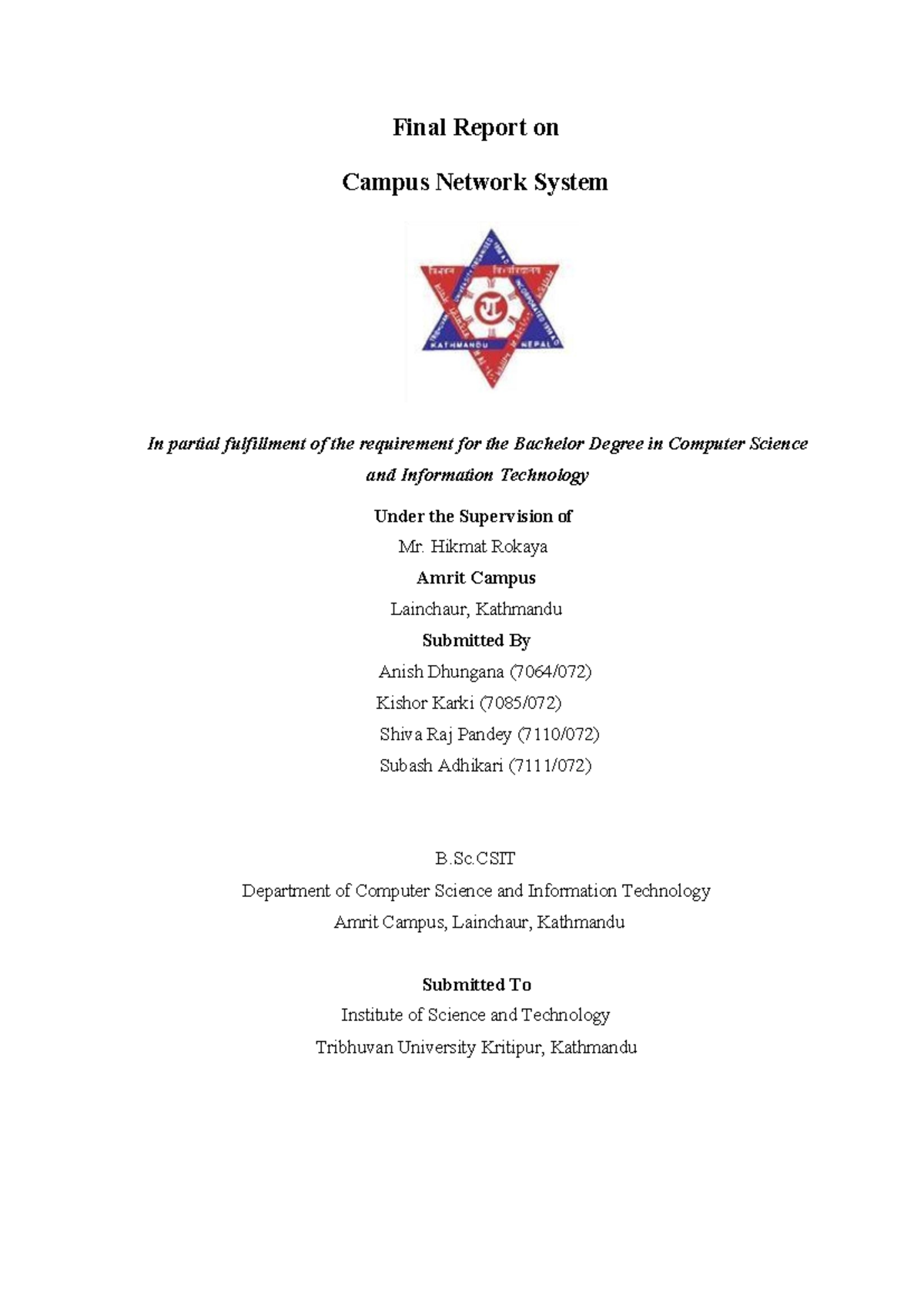 Final Report on Campus Network System Project - CSC 404 - Studocu