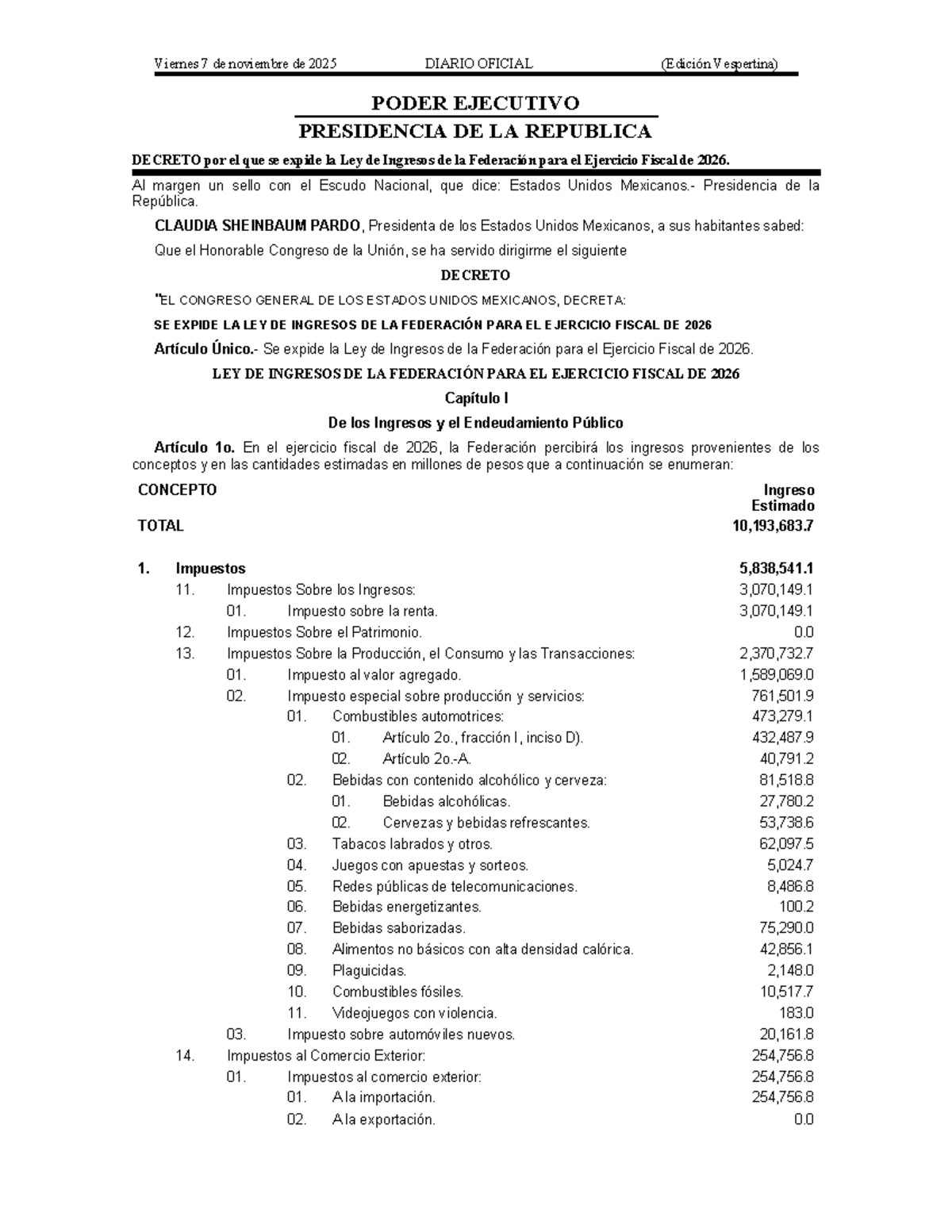Ley de Ingresos de la Federación para el Ejercicio Fiscal 2026 - Studocu