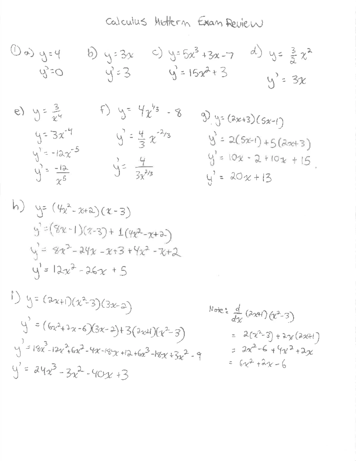 MCV4U Calculus Final Exam Review: Limits, Derivatives, and Tangents ...