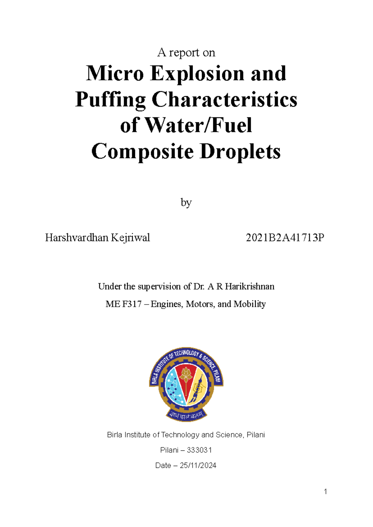 EMM F317 Case Study: Micro Explosion & Puffing in Composite Droplets ...