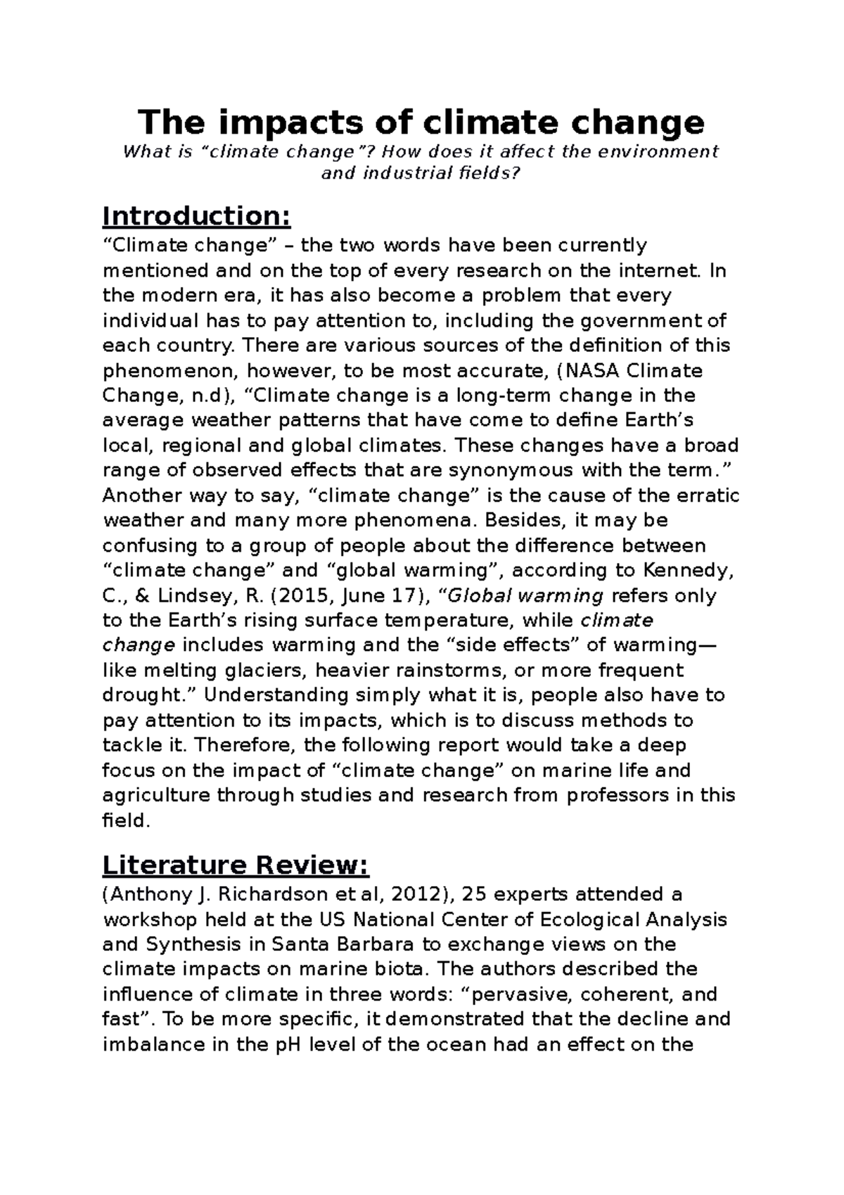 Kangaroo 5 - Writing Assignment 40% - The impacts of climate change ...
