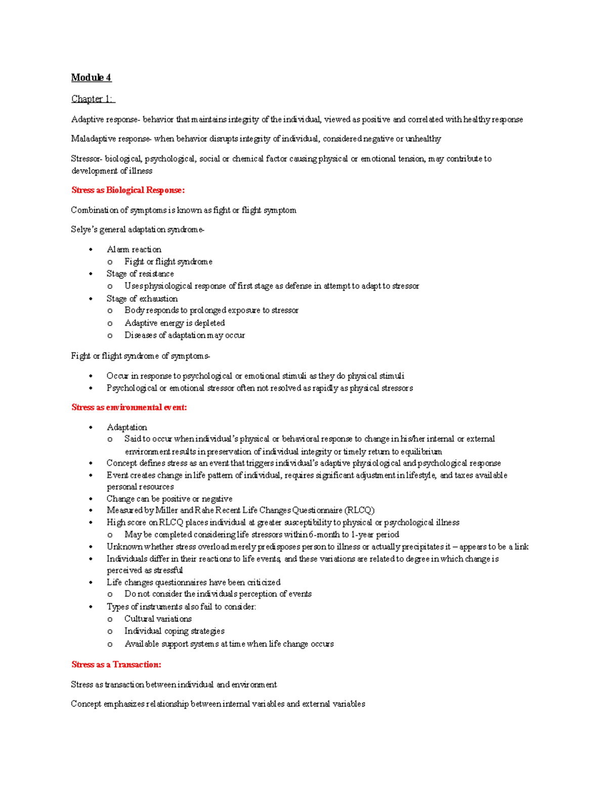 NUR336 - Module 4 Chapter 1: Understanding Stress and Adaptive Behavior ...
