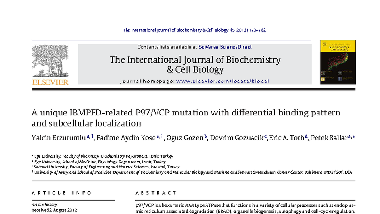 A Unique IBMPFD-Related P97 VCP Mutation: Binding Patterns and ...