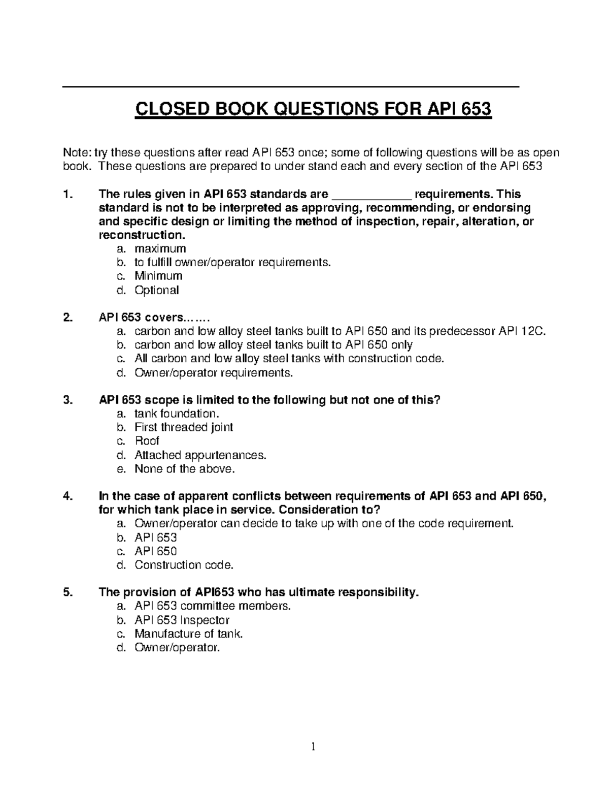 API 653 Questions Bank: Closed Book & Open Book Review - Studocu
