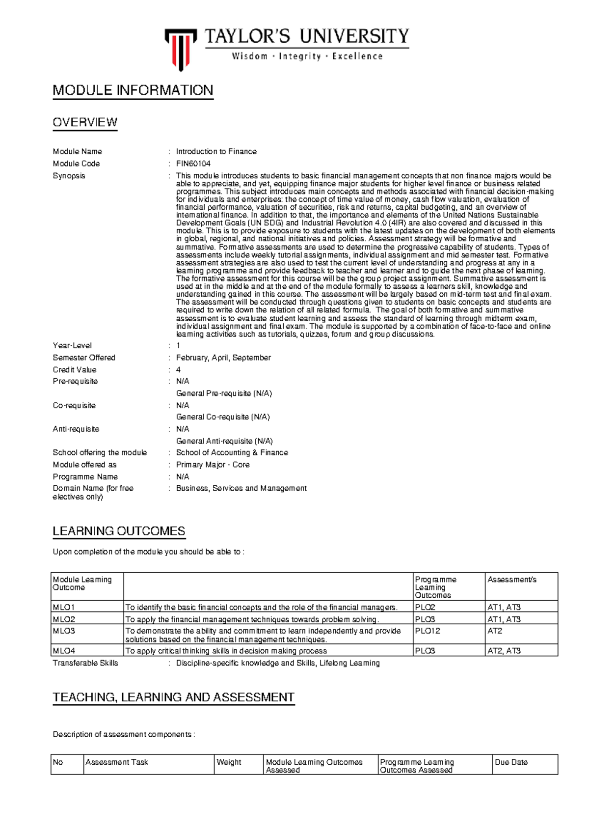 Module information - MODULE INFORMATION OVERVIEW Module Name ...