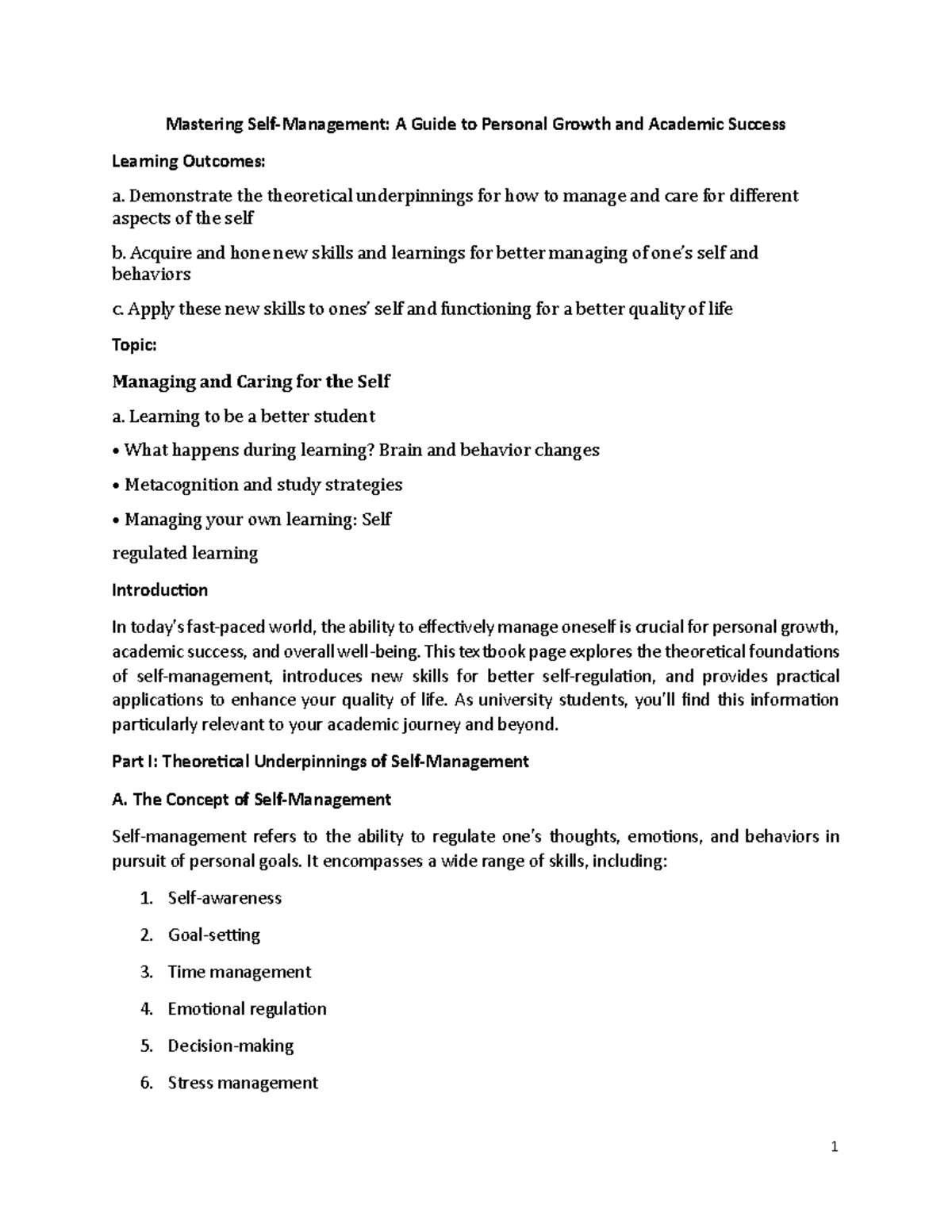 Self-Management Skills for Personal Growth and Academic Success - Studocu
