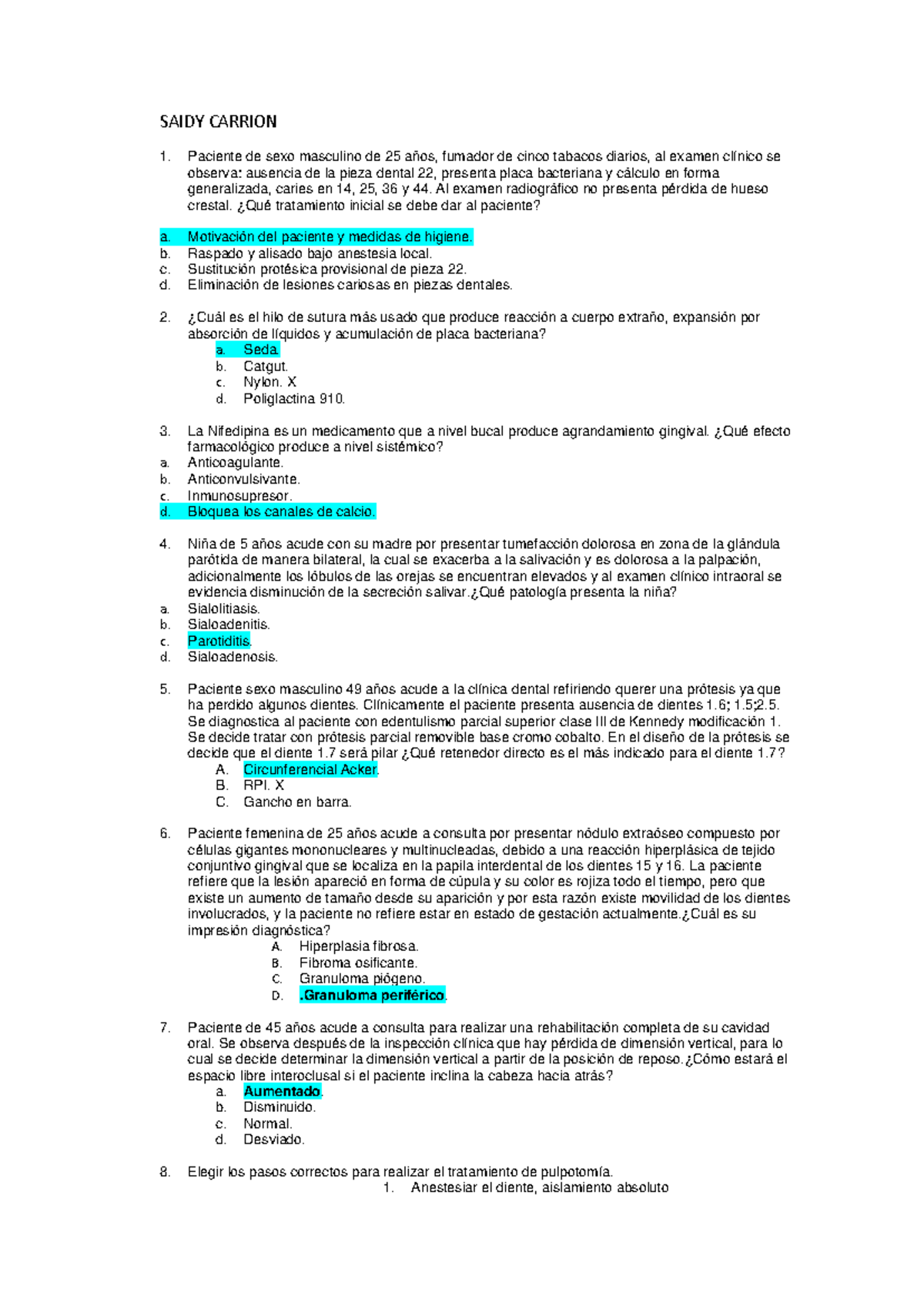 Examen Final de Odontología - SAIDY CARRION - Document Preview