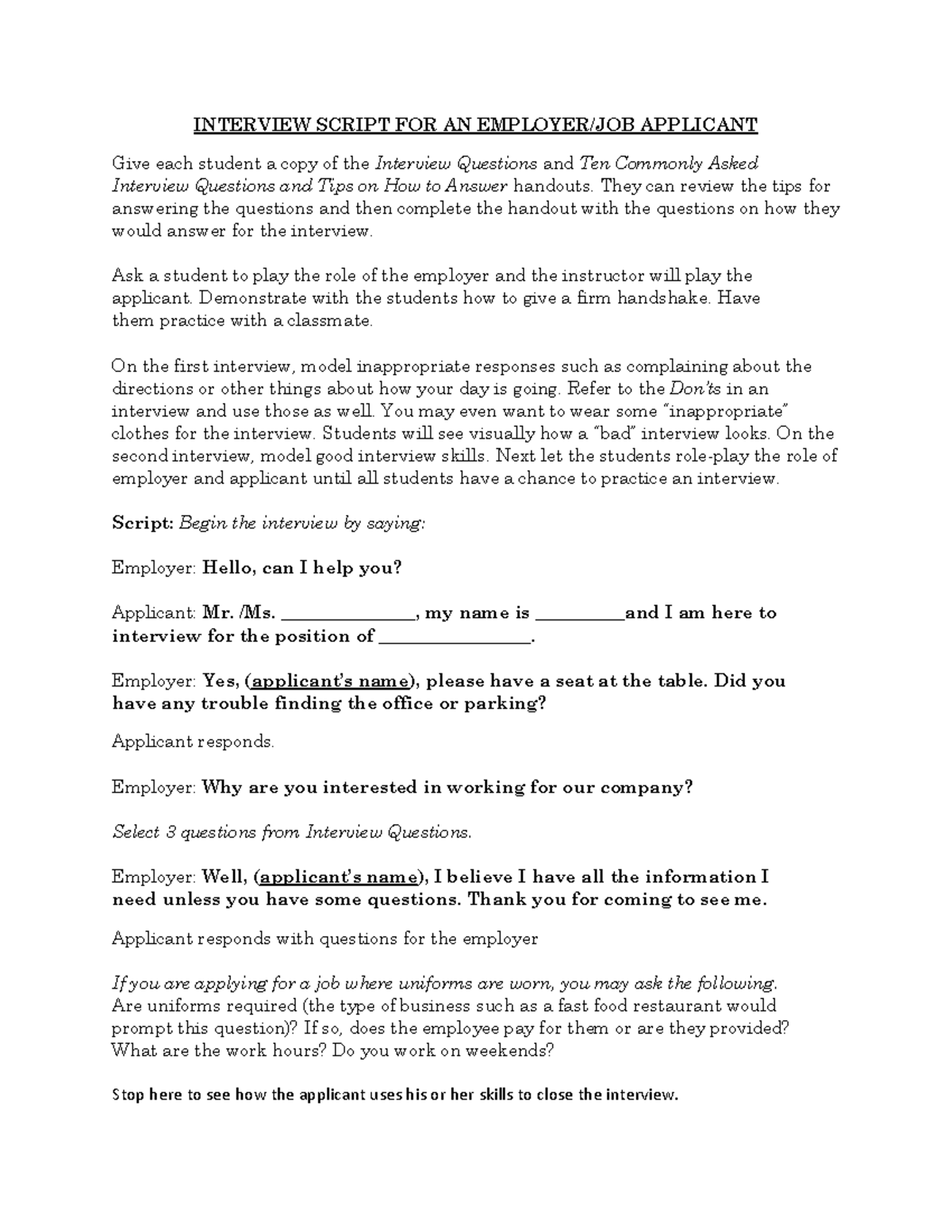 Effective Job Interview Script for Employers and Applicants - Studocu