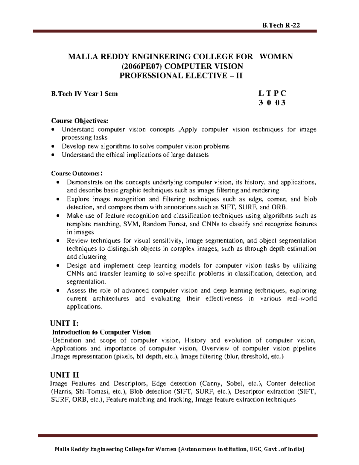 B.Tech (2066PE07) Computer Vision Lecture Notes and Overview - Studocu