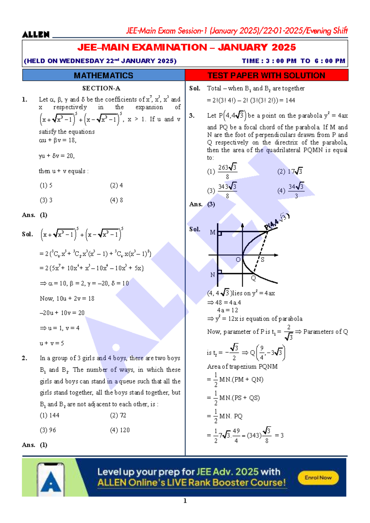 2201-Mathematics Final Exam Paper with Solutions - Jan 2025 - Studocu