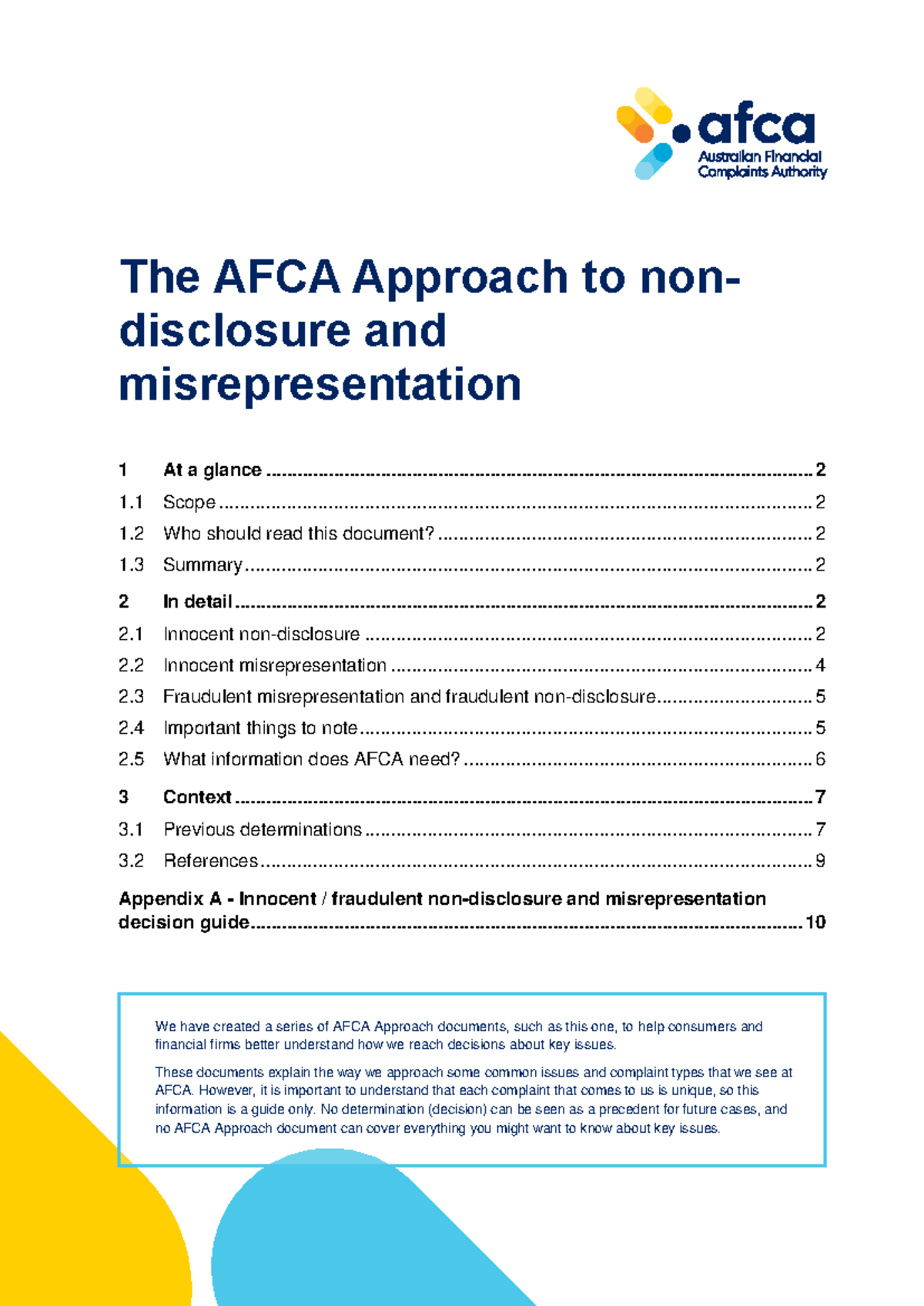 AFCA Approach to Non-Disclosure & Misrepresentation Guidelines - Studocu