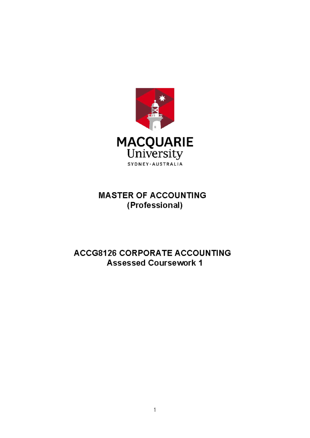 ACCG8126 Corporate Accounting Assessed Coursework 1 - Final Exam Guide ...