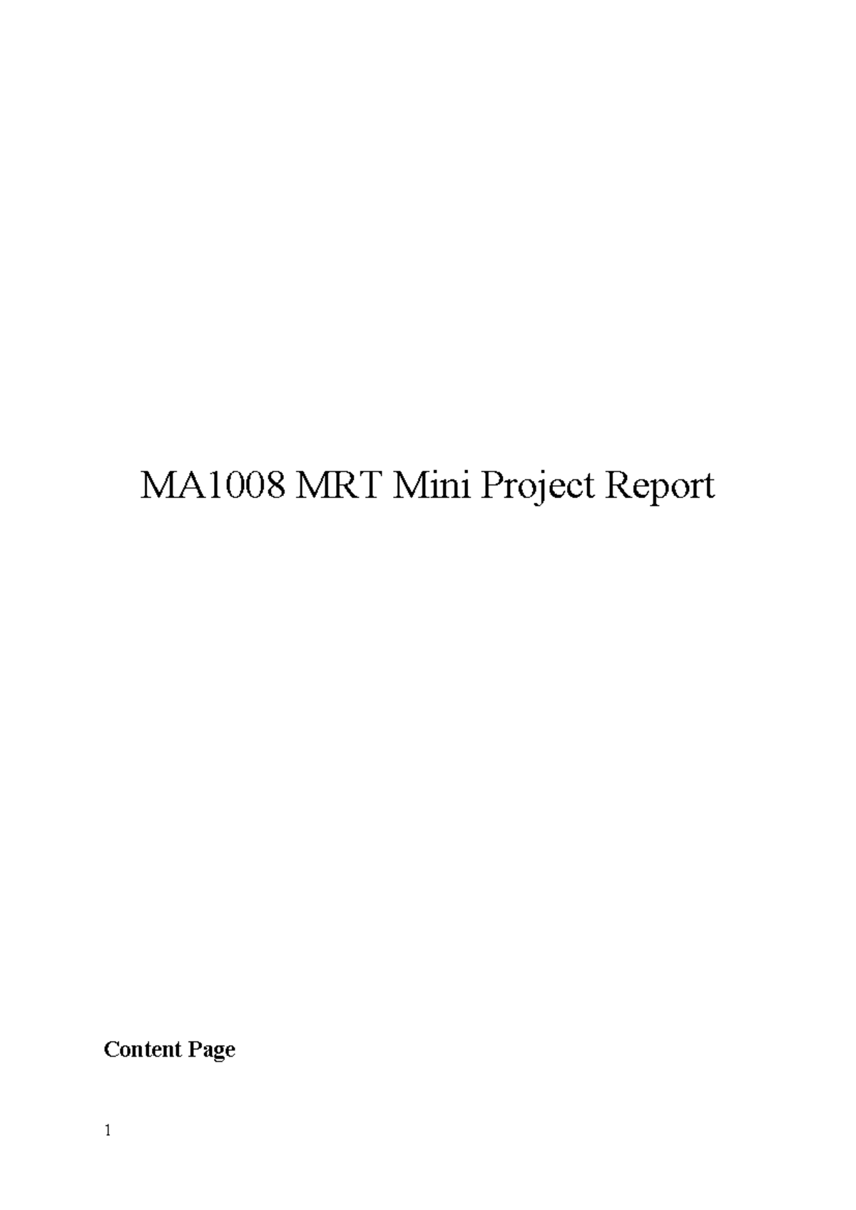 MA1008 MRT Mini Project Report: Query Analysis and Findings - Studocu