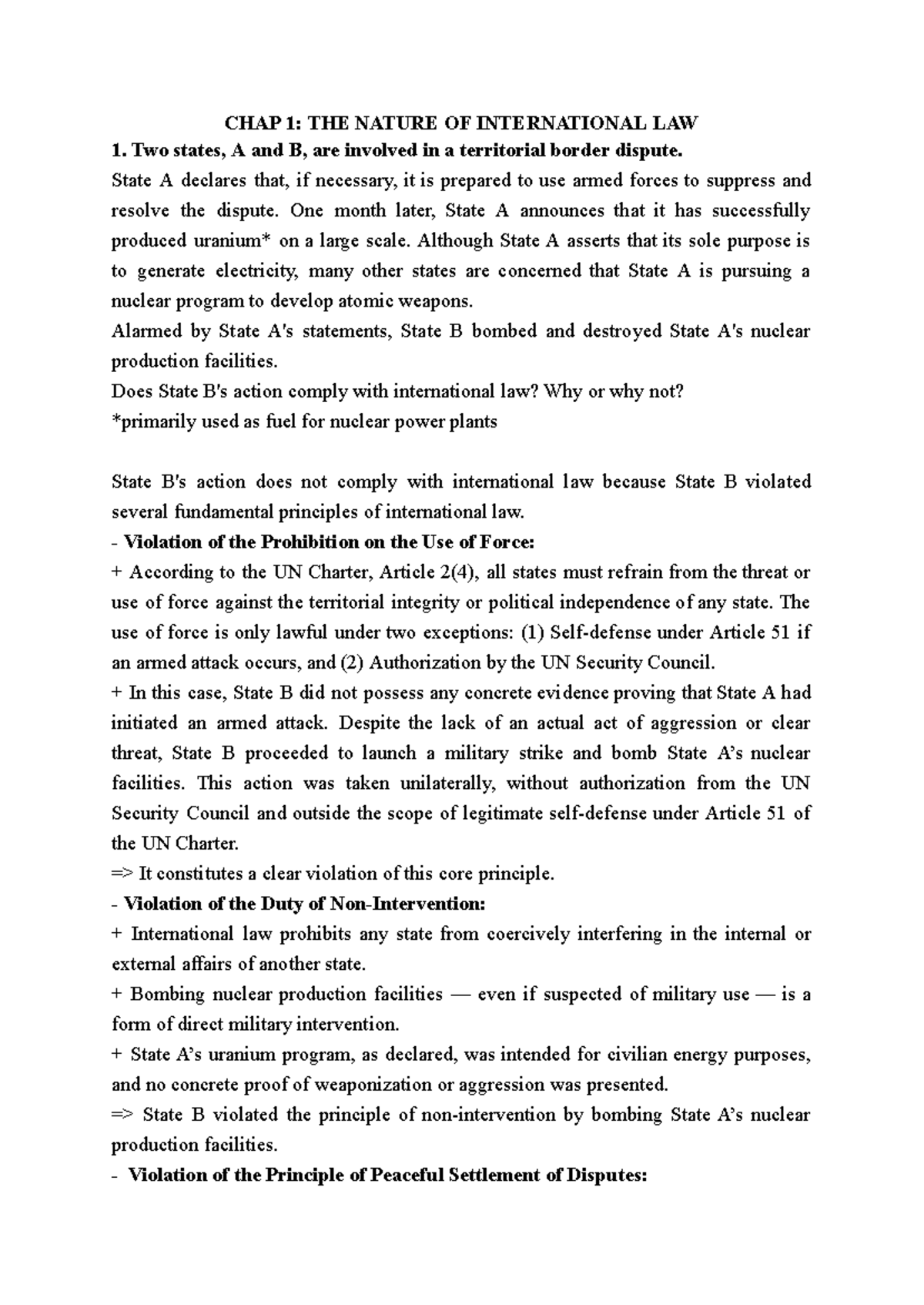 CHAP 1: THE NATURE OF INTERNATIONAL LAW - Case Study Analysis - Studocu