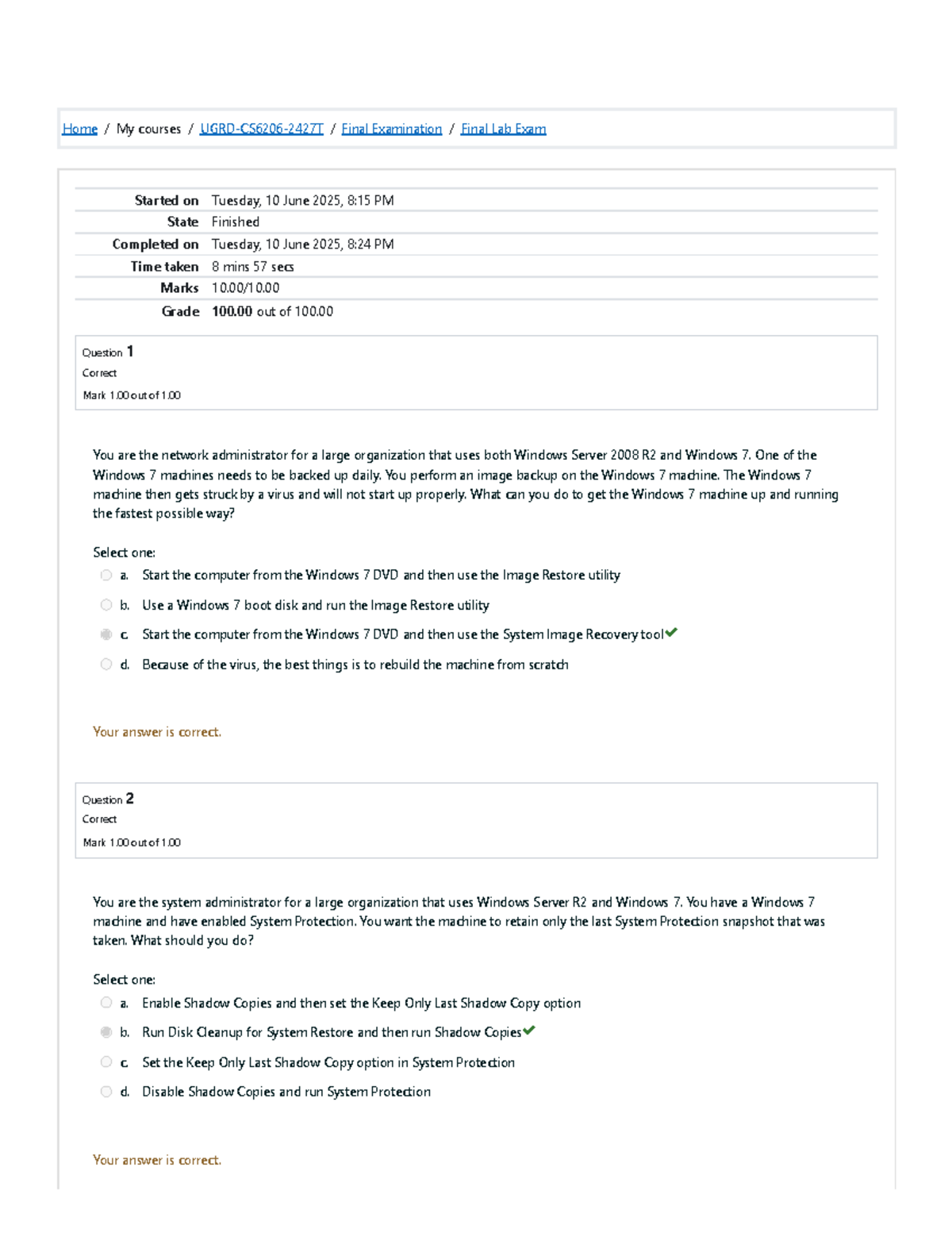 Final Exam Review: Windows Server & 7 Lab (Course Code: IT-101) - Studocu