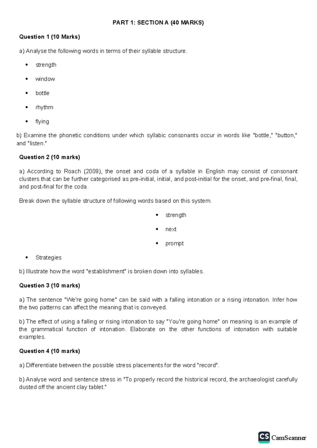 TSLB3523 Revision Questions: Syllable Structure & Intonation Analysis - Document Preview