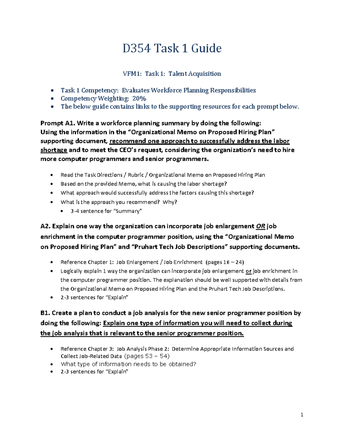 D354 Task 1 Guide: Talent Acquisition & Workforce Planning Strategies ...