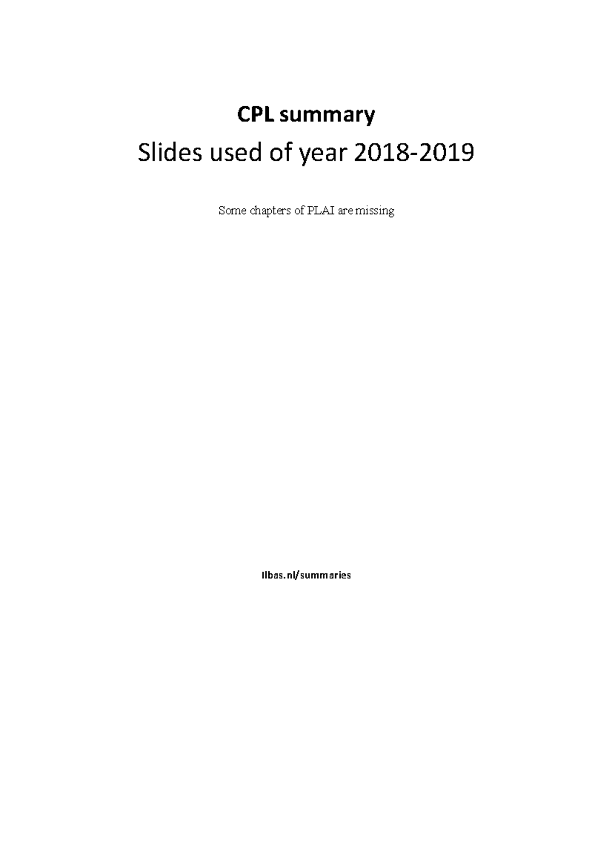 CPL Programming Language Concepts Summary (2018-2019) - Studeersnel