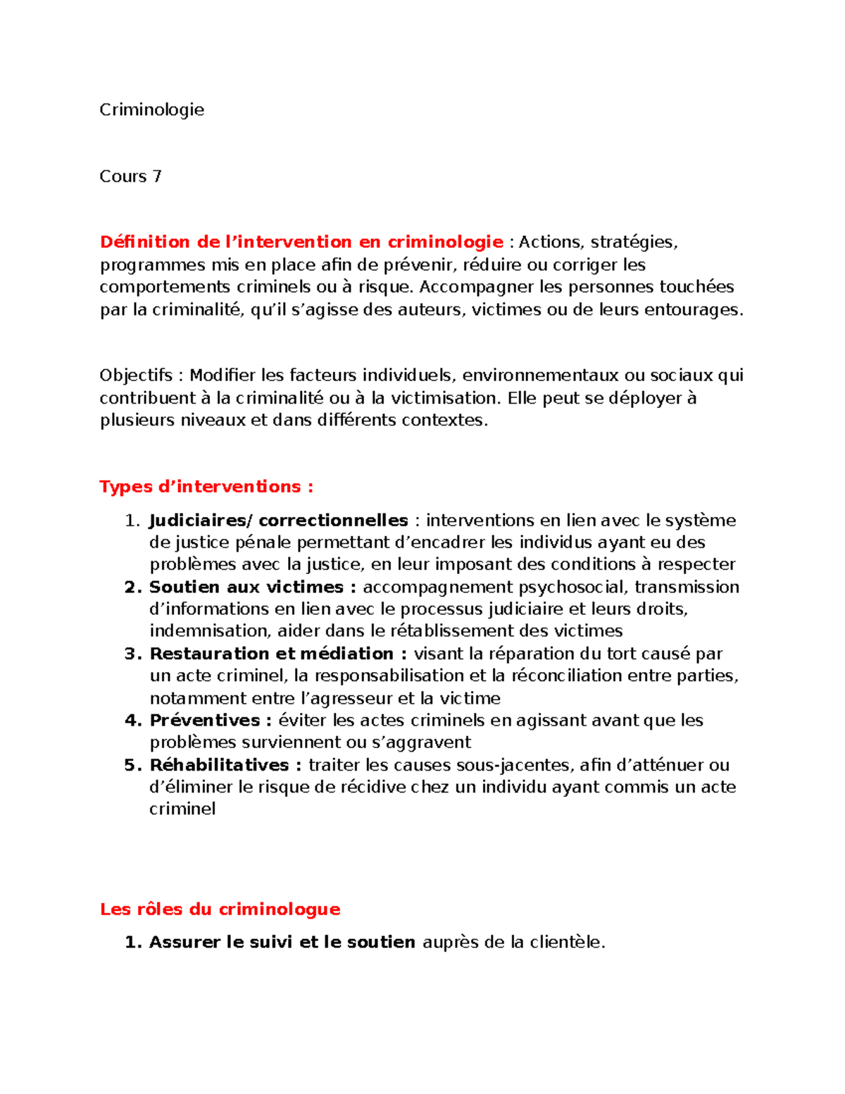 Criminologie Cours 7 : Stratégies et Interventions en Prévention ...