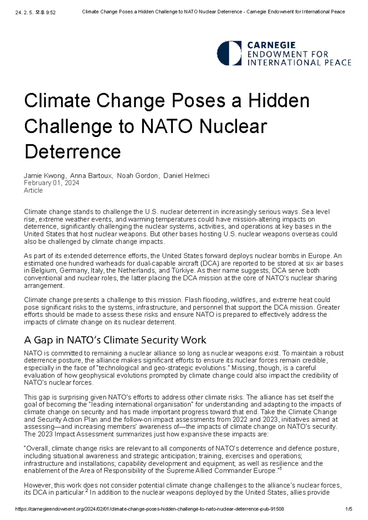 Climate Change and NATO Nuclear Deterrence: A Hidden Challenge - Studocu