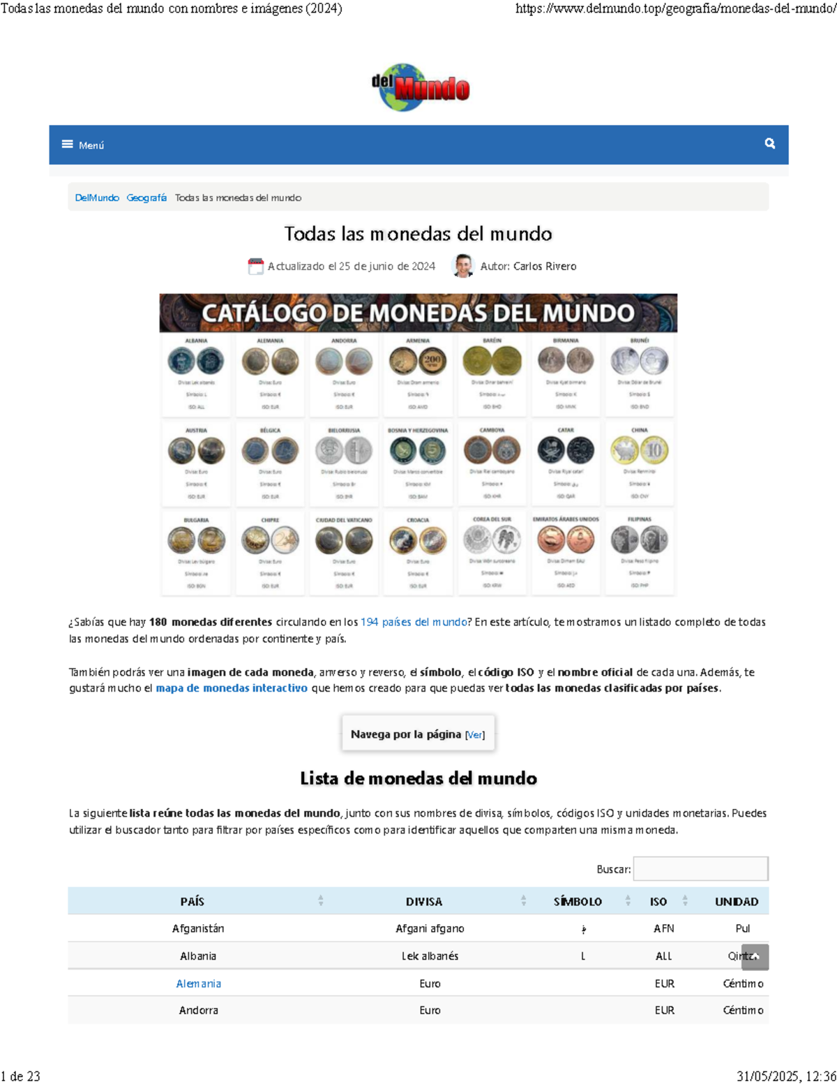 Listado de todas las monedas del mundo con imágenes y datos (2024 ...