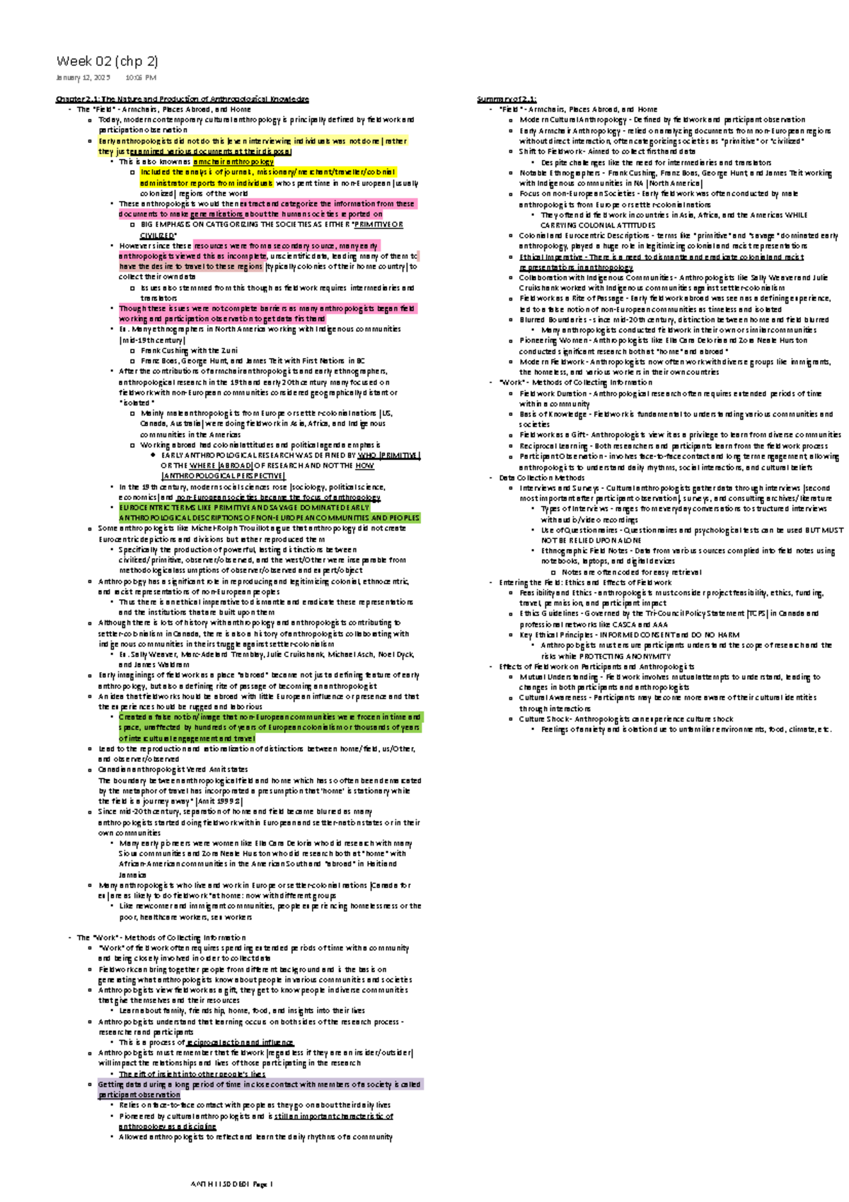 Week 02 (chp 2) - Anthropology Notes for ANTH 1150 week 2 (DE course ...