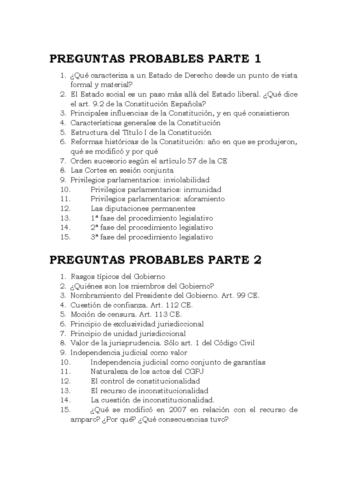 Preguntas Probables Examen Final - Derecho Constitucional - Studocu